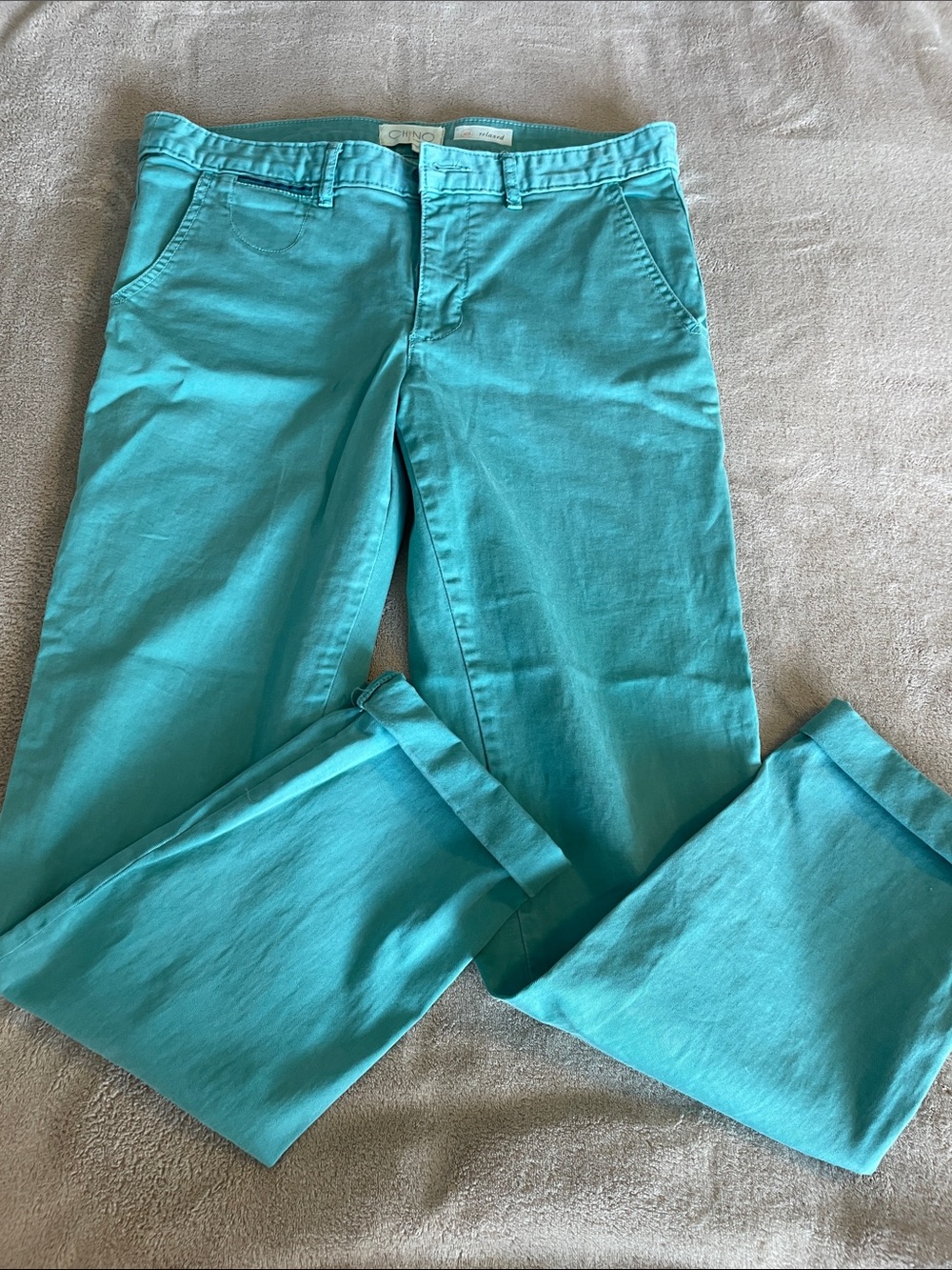 Muted Teal Straight-Leg Chinos